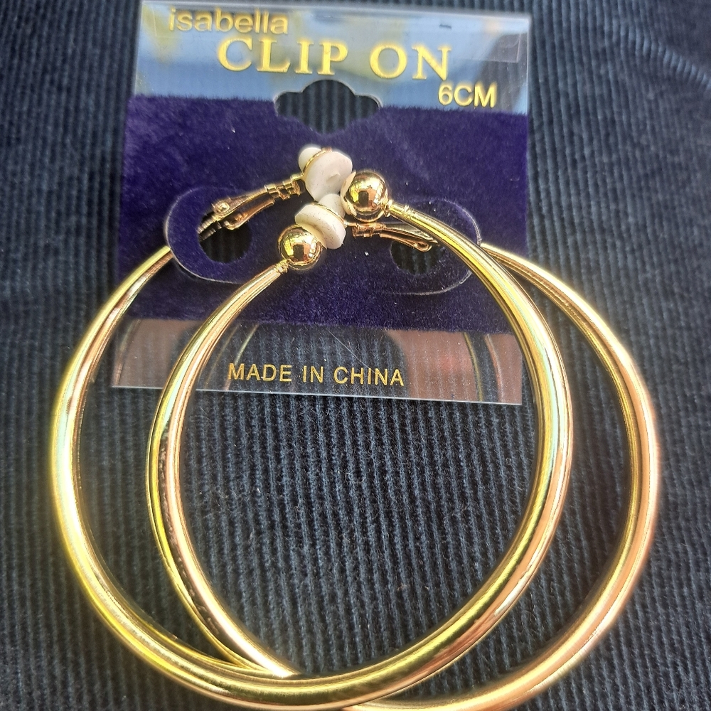 Isabella Gold Clip-On Hoop Earrings - Gold